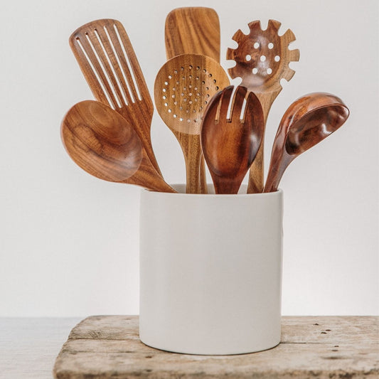 Wooden Cooking Utensils Set With Holder (7Pcs)