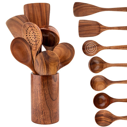 Wooden Cooking Utensils Set With Holder (7Pcs)